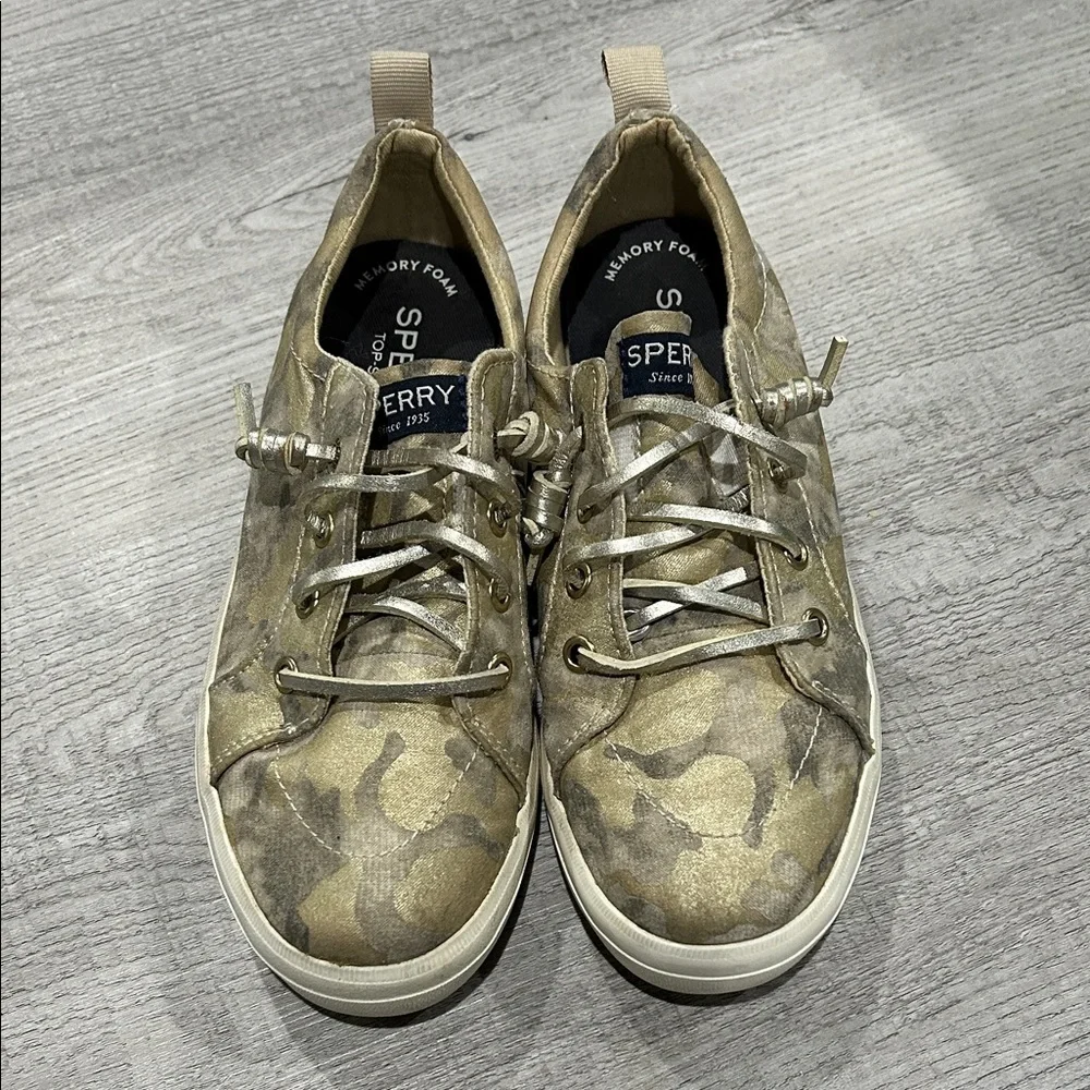 Sperry Kids Gold / Tan Camouflage Sneakers Size 1 - Picture 1 of 4